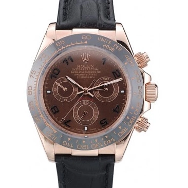 MiroTime 0811 Rolex Daytona Black Ceramic Bezel Brown Dial Black Leather Strap 41975
